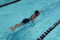 Boy athlete is trained freestyle in preparation for the coming annual swimming sport event. Royalty Free Stock Photo